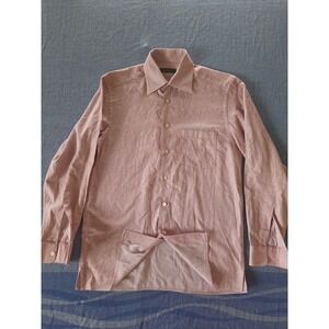 Ermenegildo Zegna Men Medium Mauve Red White Micro Check Cotton Button Up Shirt